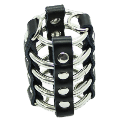 OHMAMA FETISH - JAULA PENE CON ANILLAS METALICAS Y CORREAS PIEL