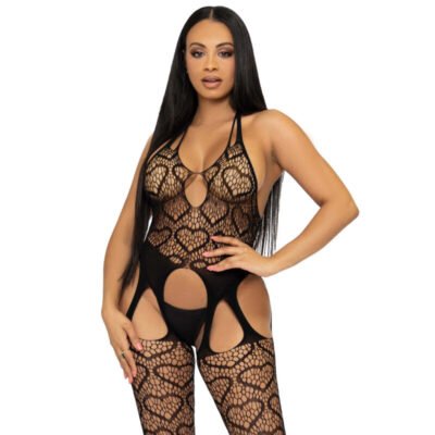 14247 LEG AVENUE - BODYSTOCKING DE RED CON TIRANTES TALLA ÚNICA - NEGRO