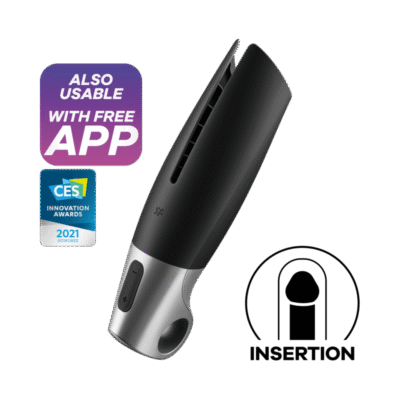 SATISFYER - POWER MASTURBATOR NEGRO Y PLATA