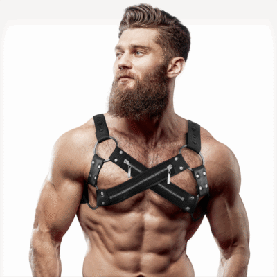 FETISH SUBMISSIVE ATTITUDE - ARNÉS BULLDOG AJUSTABLE NEOPRENO PECHO CRUZADO CON CREMALLERAS HOMBRE