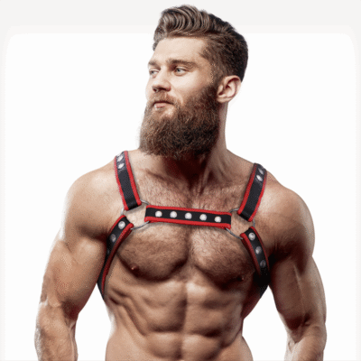 FETISH SUBMISSIVE ATTITUDE - ARNÉS BULLDOG ECOPIEL PECHO HOMBRE NEGRO/ROJO