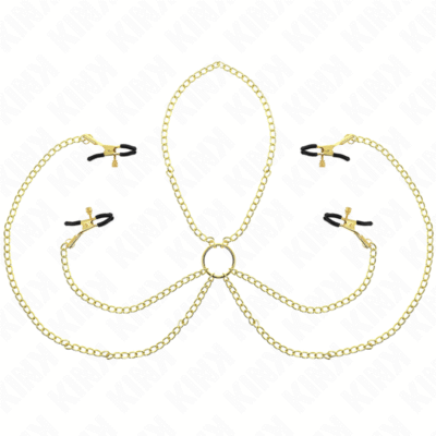 KINK - PINZAS PARA PEZONES Y CLÍTORIS 4 ENGANCHES AJUSTABLE DORADO