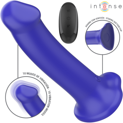 67848 INTENSE - VICTORIA VIBRADOR CON VENTOSA 10 VIBRACIONES AZUL OSCURO CONTROL REMOTO