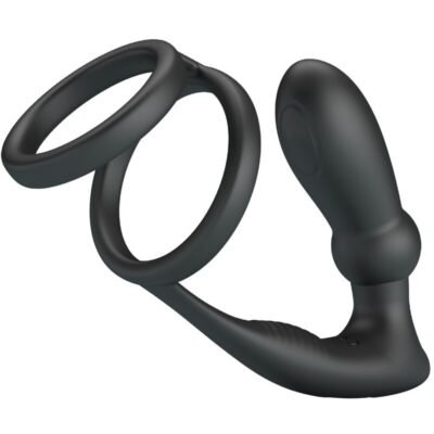 5666 PRETTY LOVE - EMONI ANILLO PENE + PLUG ANAL 12 VIBRACIONES NEGRO
