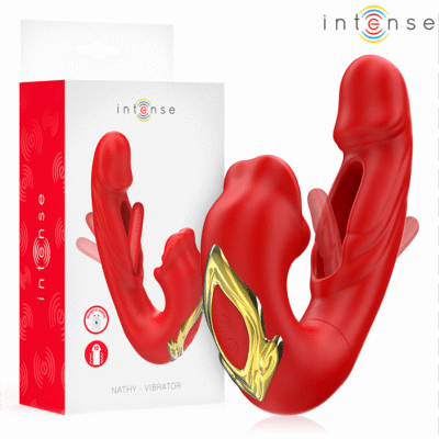 16577 INTENSE - NATHY VIBRADOR DOBLE CON BOCA ESTIMULADORA MULTIFUNCIÓN ROJO