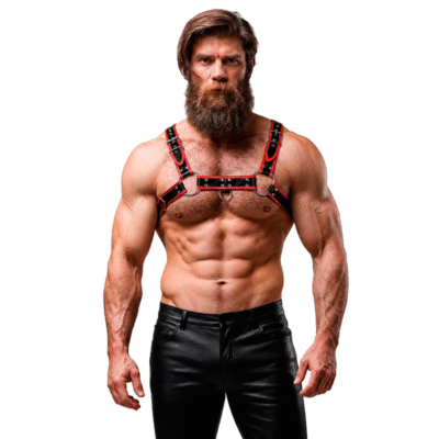 9156 FETISH SUBMISSIVE ATTITUDE - ARNÉS ECOPIEL PECHO HOMBRE NEGRO/ROJO