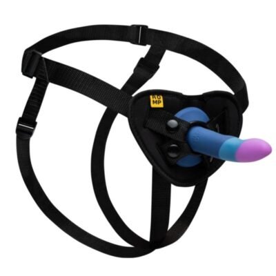 77234 ROMP - PICCOLO HARNESS + SILICONE DILDO WITH TRICOLOR SUCTION CUP 14 CM