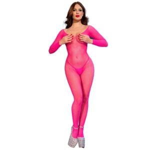 CHILIROSE - CR 4894 NEON PINK MESH BODYSTOCKING S/M