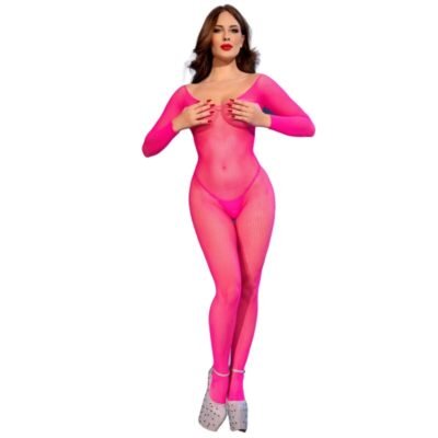 CHILIROSE - CR 4894 NEON PINK MESH BODYSTOCKING S/M