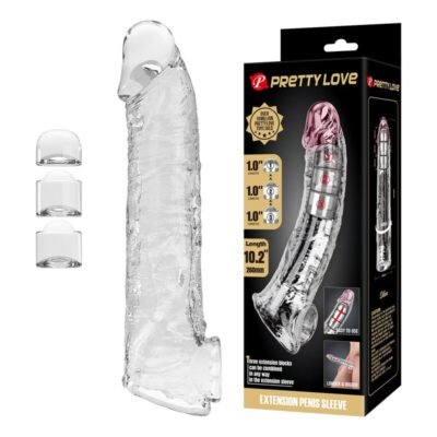 83910 PRETTY LOVE - ADJUSTABLE PENIS EXTENSION SLEEVE 26 CM Ø 4 CM TRANSPARENT