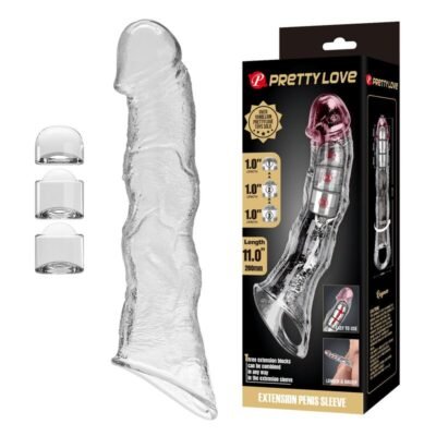 83912 PRETTY LOVE - ADJUSTABLE PENIS EXTENSION SLEEVE 28 CM Ø 4.5 CM TRANSPARENT